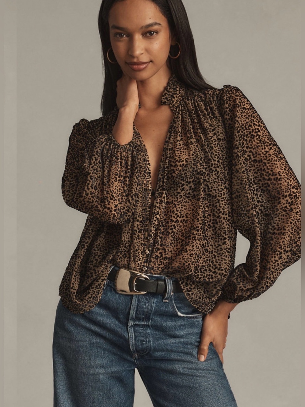 Anthropologie  The Estela Sheer Printed Blouse Burnout Edition Small
